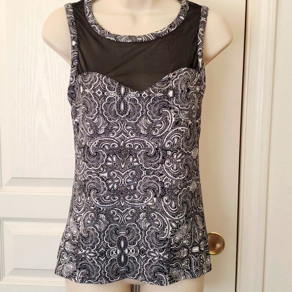 Express | Sweetheart Sheer Neck Sleeveless Paisley Top Size S.